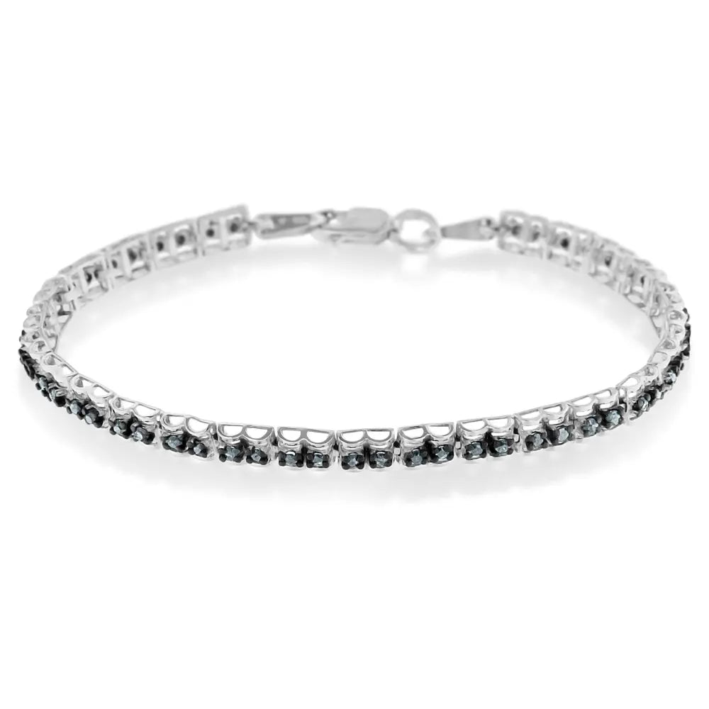 Black rhodium over.925 sterling silver 1.0 cttw rose cut diamond double link 7’’ tennis bracelet (blue color i1 i2 clarity)