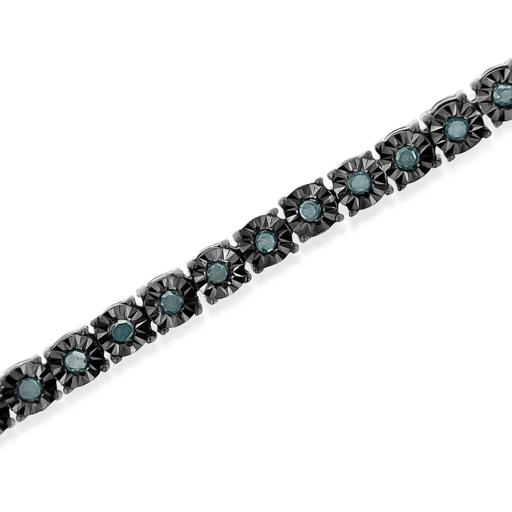 Black rhodium plated.925 sterling silver 1.0 cttw diamond miracle tennis bracelet (enhanced blue color i3 clarity) 7’’