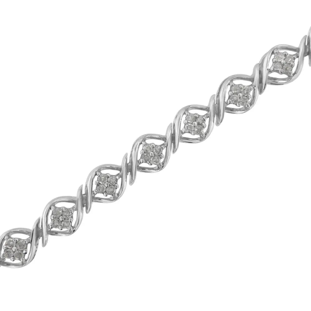 Sterling Silver Diamond Cluster Link Bracelet (1 cttw, I-J Color, I2-I3 Clarity) - Bijoux-NYC Direct