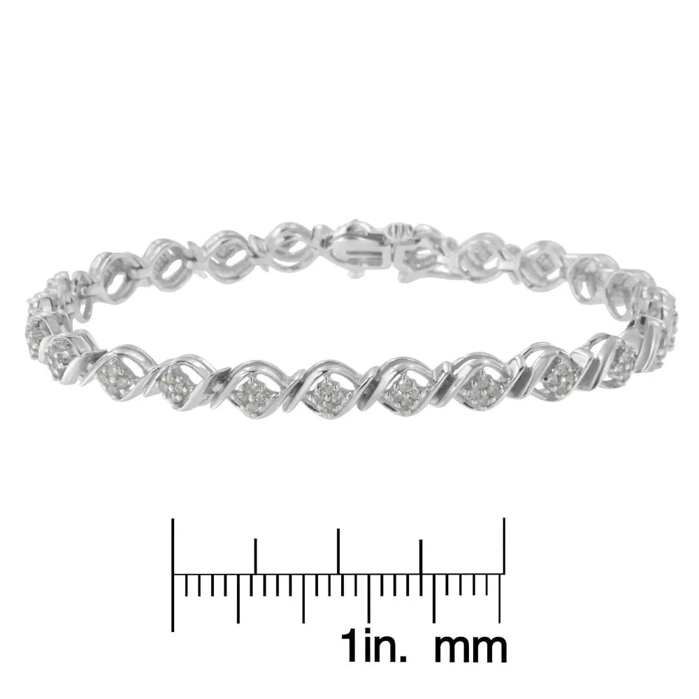 Sterling Silver Diamond Cluster Link Bracelet (1 cttw, I-J Color, I2-I3 Clarity) - Bijoux-NYC Direct