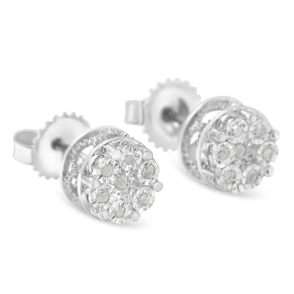 Sterling Silver Diamond Cluster Stud Earrings (0.15 cttw, I-J Color, I3 Clarity) - Bijoux-NYC Direct