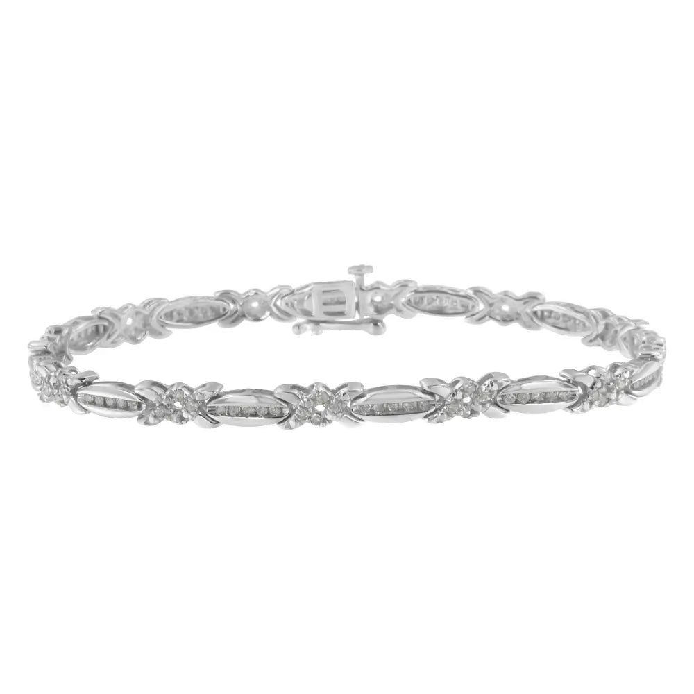 Sterling Silver Diamond X-Link Tennis Bracelet (1 cttw, I-J Color, I3 Clarity) - Bijoux-NYC Direct