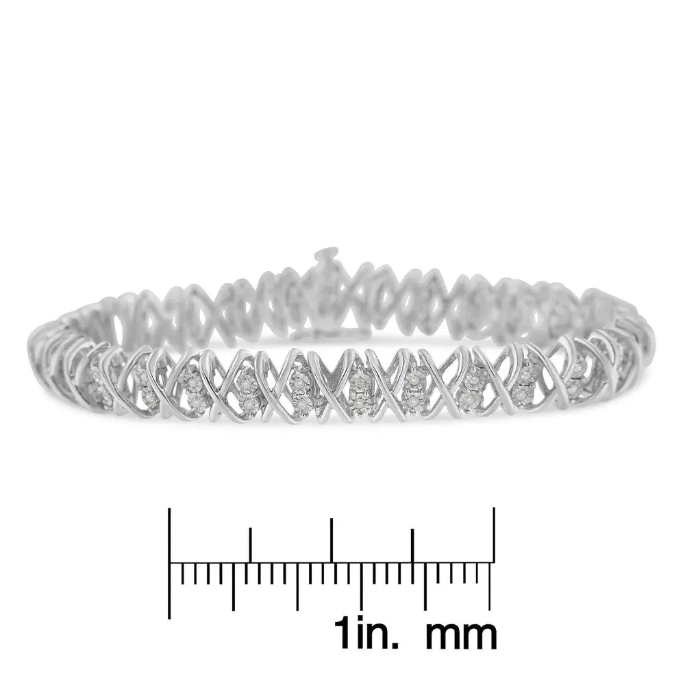 Sterling Silver rose-cut Diamond X-Link Bracelet (1 cttw, I-J Color, I2-I3 Clarity) - Bijoux-NYC Direct
