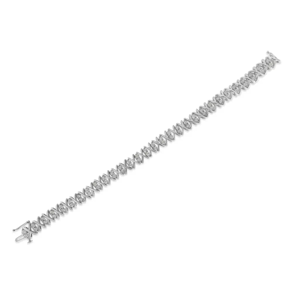 Sterling Silver rose-cut Diamond X-Link Bracelet (1 cttw, I-J Color, I2-I3 Clarity) - Bijoux-NYC Direct