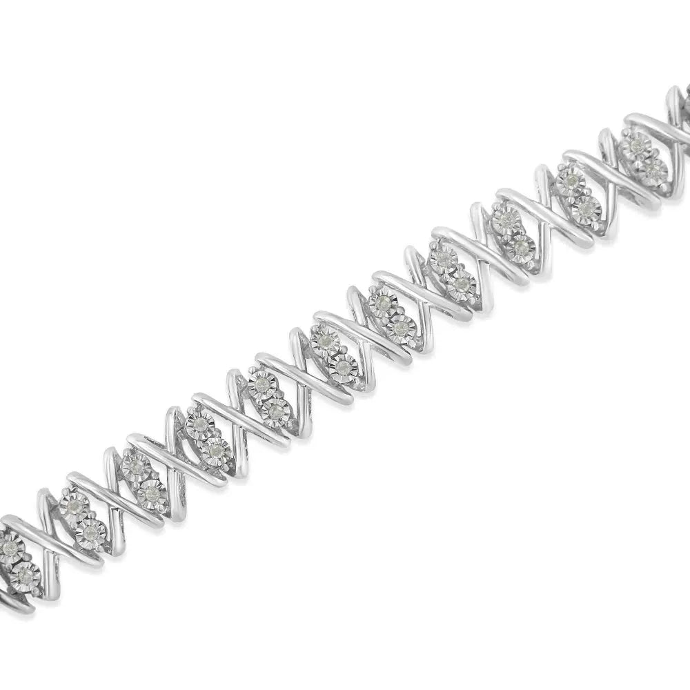 Sterling Silver rose-cut Diamond X-Link Bracelet (1 cttw, I-J Color, I2-I3 Clarity) - Bijoux-NYC Direct