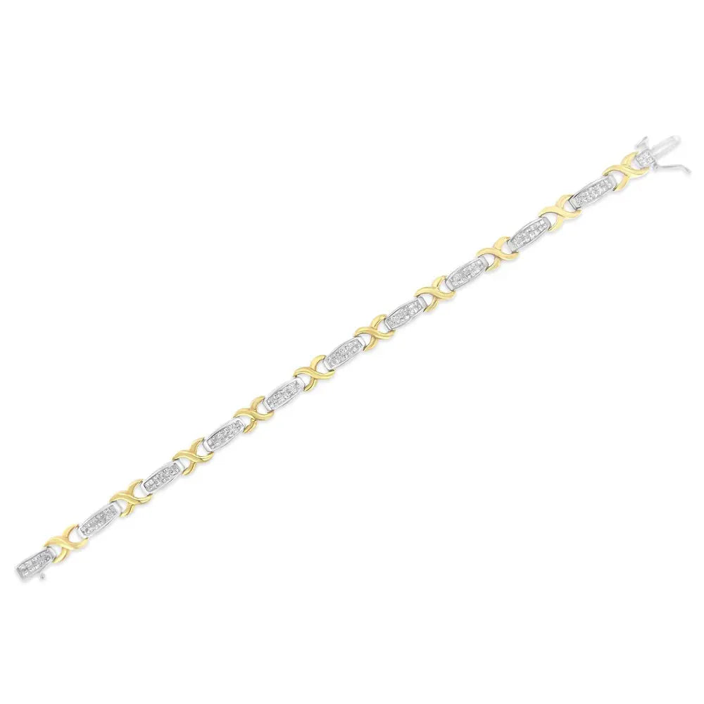 Two-Tone 14K Yellow & White Gold 2.0 Cttw Princess-Cut Diamond Tapered and X-Link Tennis Bracelet (G-H Color, SI1-SI2 Clarity) - 7-¼” - Bijoux-NYC Direct
