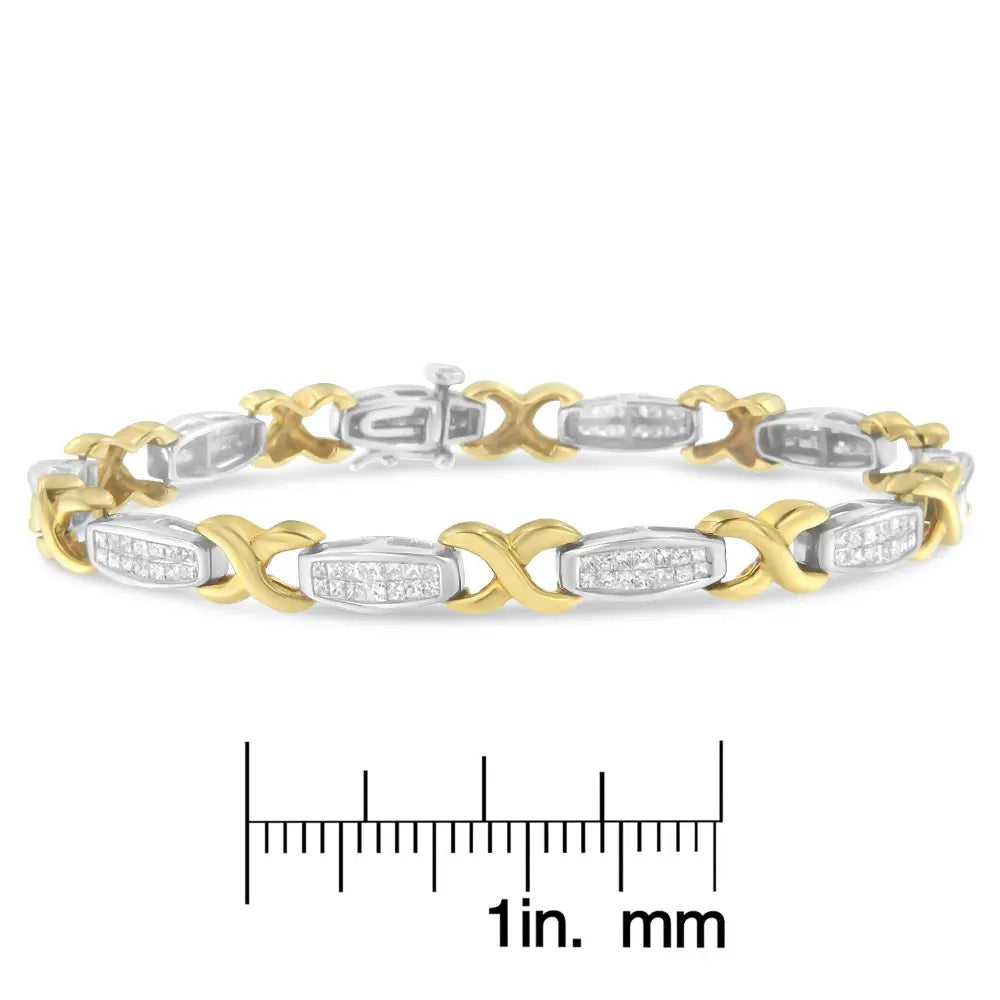 Two-Tone 14K Yellow & White Gold 2.0 Cttw Princess-Cut Diamond Tapered and X-Link Tennis Bracelet (G-H Color, SI1-SI2 Clarity) - 7-¼” - Bijoux-NYC Direct