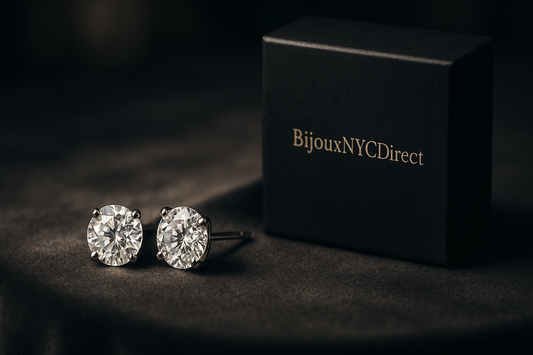 hop AGS Certified 14K white gold diamond stud earrings—ethical sparkle, screw-back secure fit, handcrafted in NYC’s Diamond District.