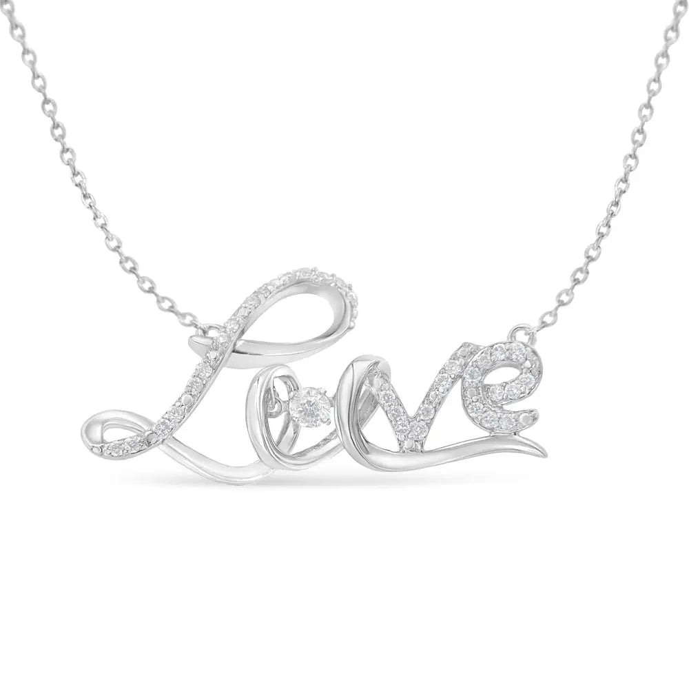Diamond Cursive Love Pendant Necklace in Sterling Silver – 14 Cttw
