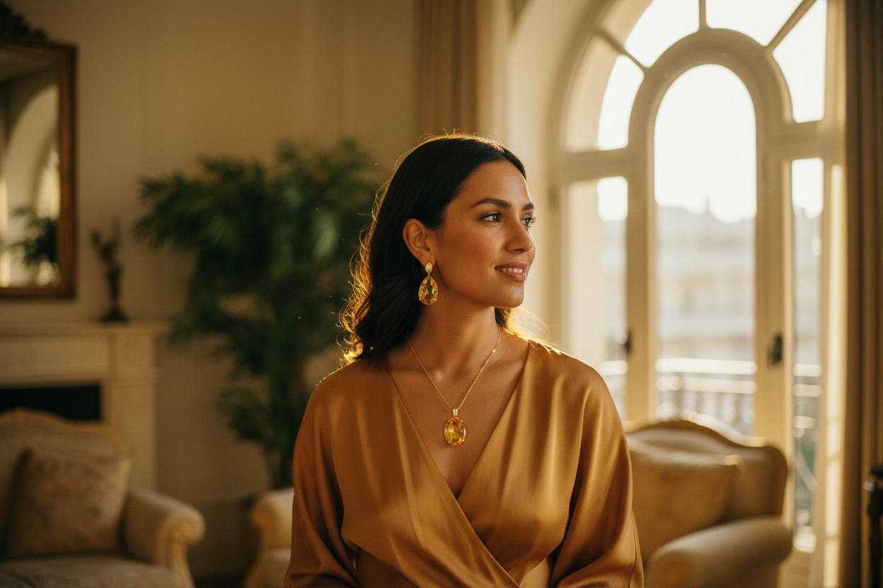Citrine jewelry guide featuring warm golden gemstone rings, earrings, necklaces and bracelets — Bijoux NYC Direct