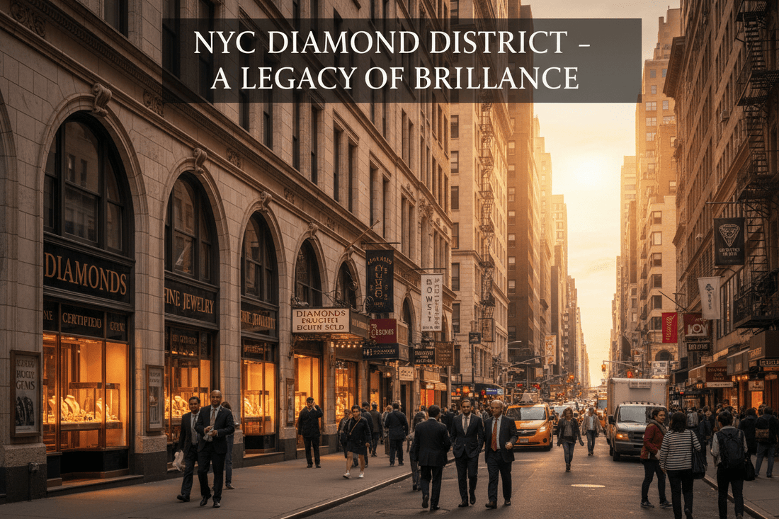 New York City Diamond District 47th Street showing historic jewelry storefronts and diamond trade hub from Maiden Lane legacy to modern Manhattan diamond marketplace