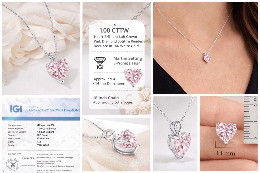 IGI Certified Pink Heart Lab-Grown Diamond Martini Pendant Necklace Guide | Bijoux-NYC Direct