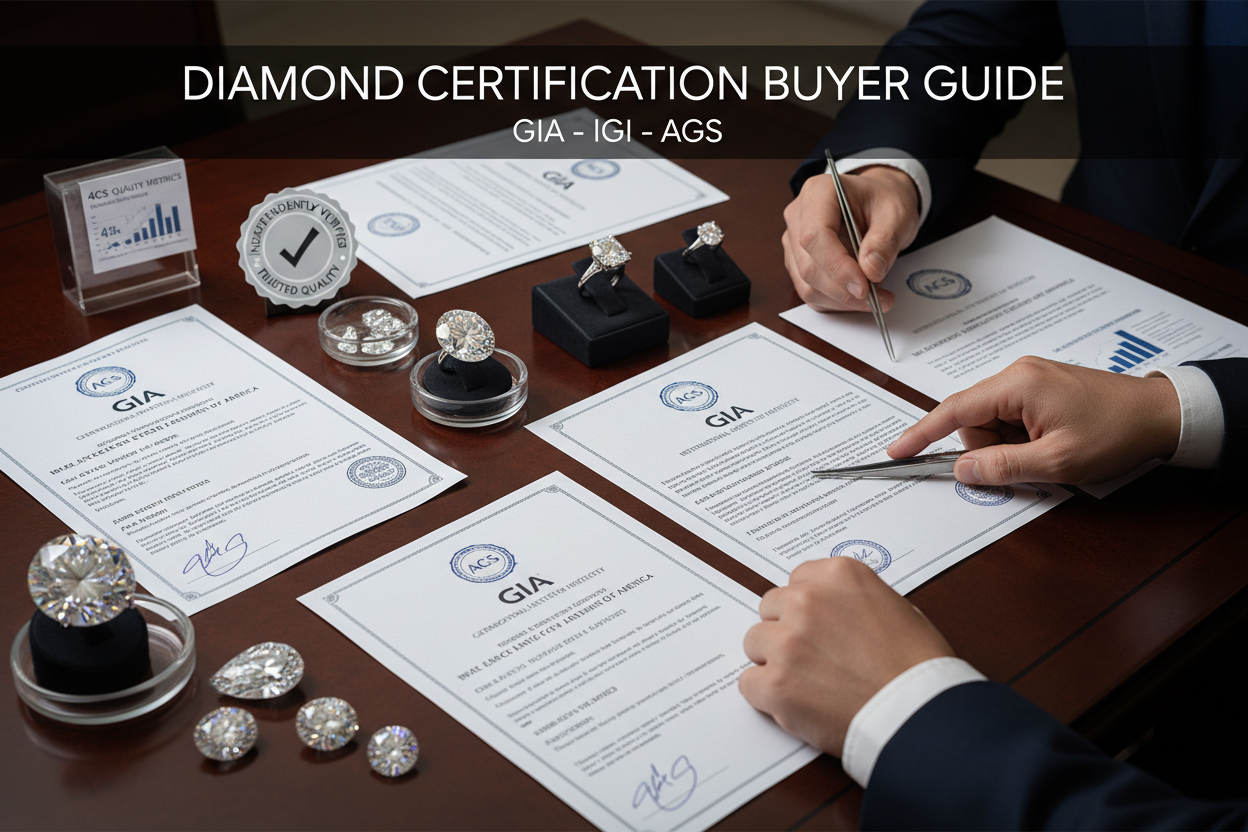 Diamond certification buyer's guide: GIA, IGI, AGS reports with certified diamonds and professional verification