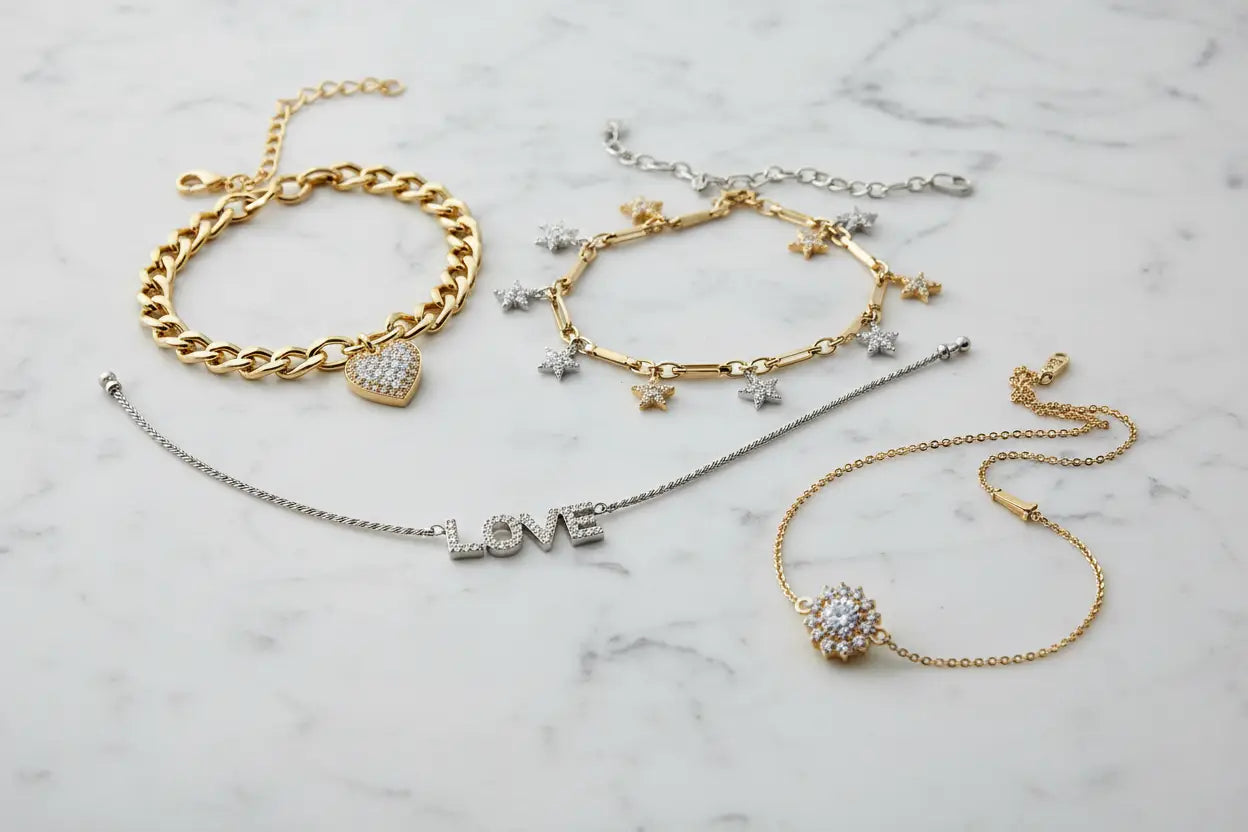 Diamond charm bracelets in heart, star paperclip, love charm, and hand chain styles in 10K and 14K yellow and white gold and sterling silver – Bijoux NYC Direct