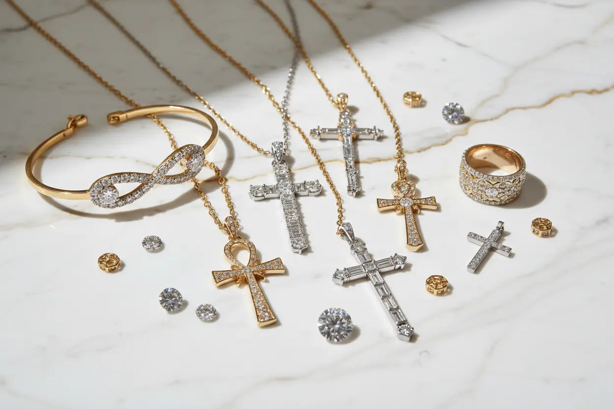 Diamond cross pendants, ankh necklaces, and infinity bracelets in gold and sterling silver – Bijoux NYC Direct Cross & Faith Jewelry Collection
