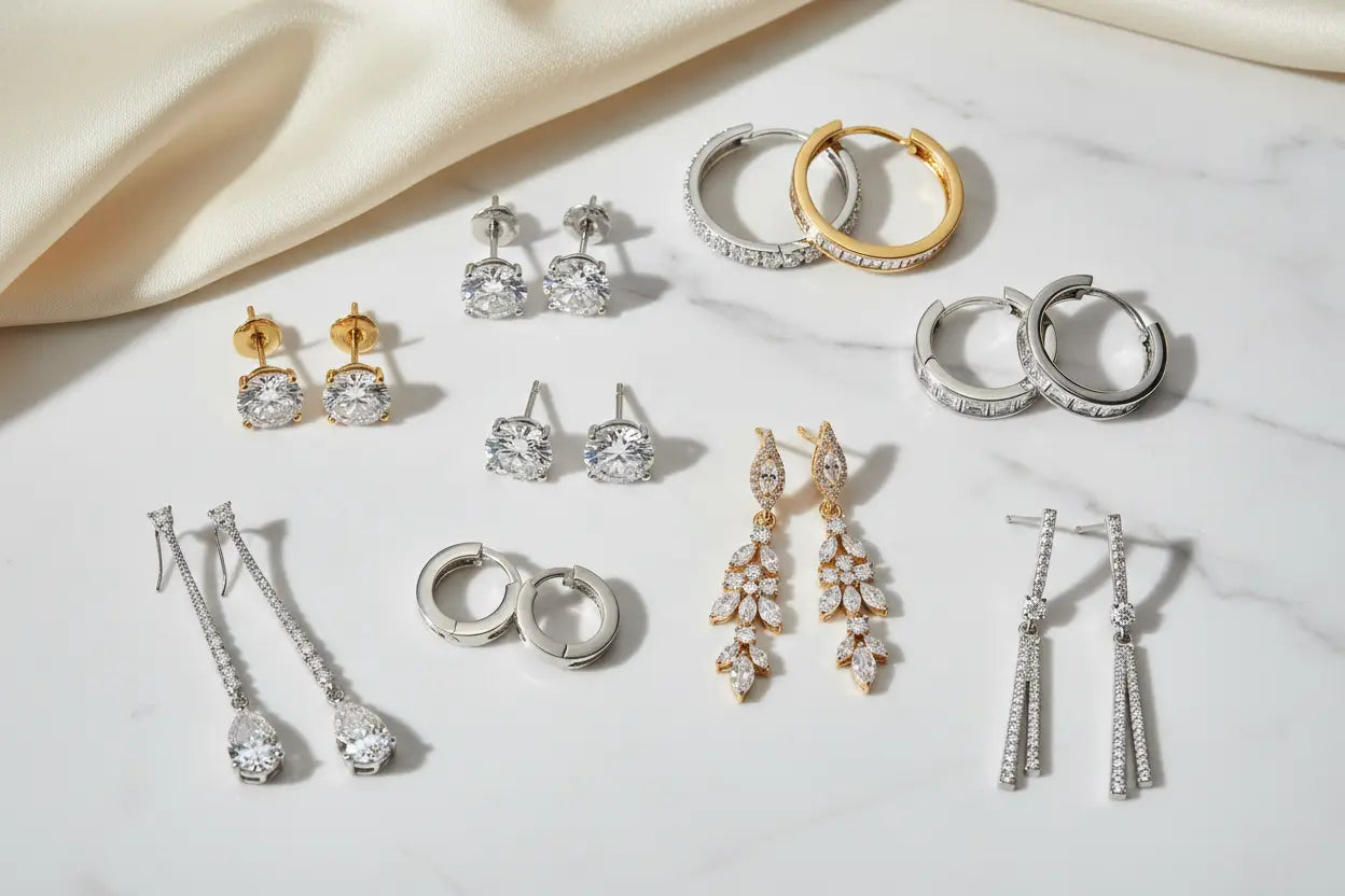Diamond stud earrings, hoop earrings, and dangle earrings in gold and sterling silver – Bijoux NYC Direct Diamond Earrings Collection