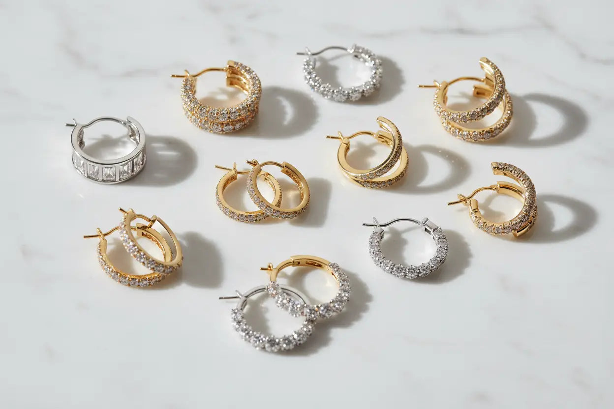 Diamond hoop earrings in channel set, oval, J-hoop, and spiral styles in 10K and 14K yellow and white gold – Bijoux NYC Direct
