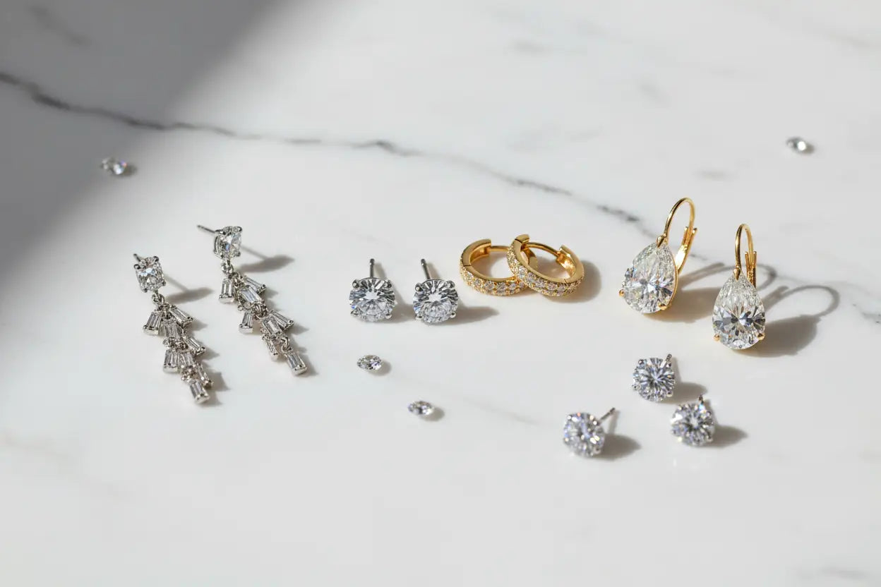 Limited stock diamond stud earrings, hoop earrings, and dangle earrings in 14K gold and sterling silver – Bijoux NYC Direct