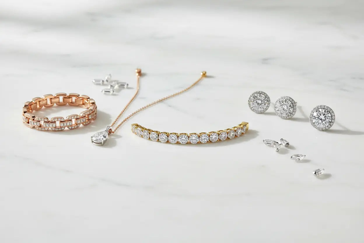 Yellow gold, white gold, rose gold, platinum, and sterling silver diamond jewelry — shop fine jewelry by metal at Bijoux NYC Direct