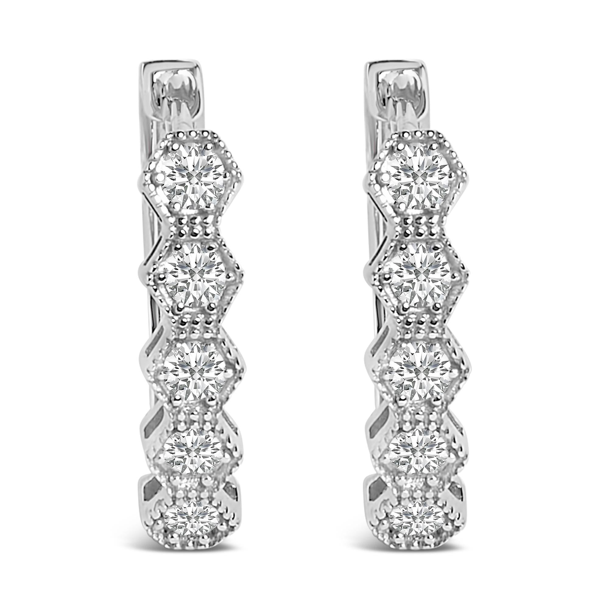 14K Gold 1/2 Cttw Diamond Earring Zig-Zagging Geometric Hoop Earrings (G-H Color, SI1-SI2)