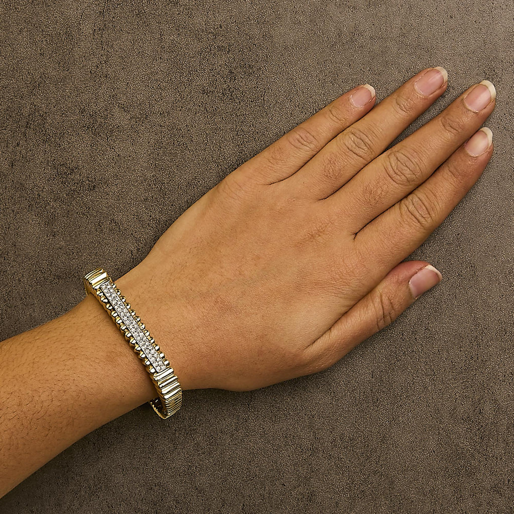 14K Yellow Gold 1 1/4 Cttw Diamond Ribbed Rounded Rectangle Bangle Bracelet (G-H Color, VS2-SI1 Clarity) - 7.75" Inches