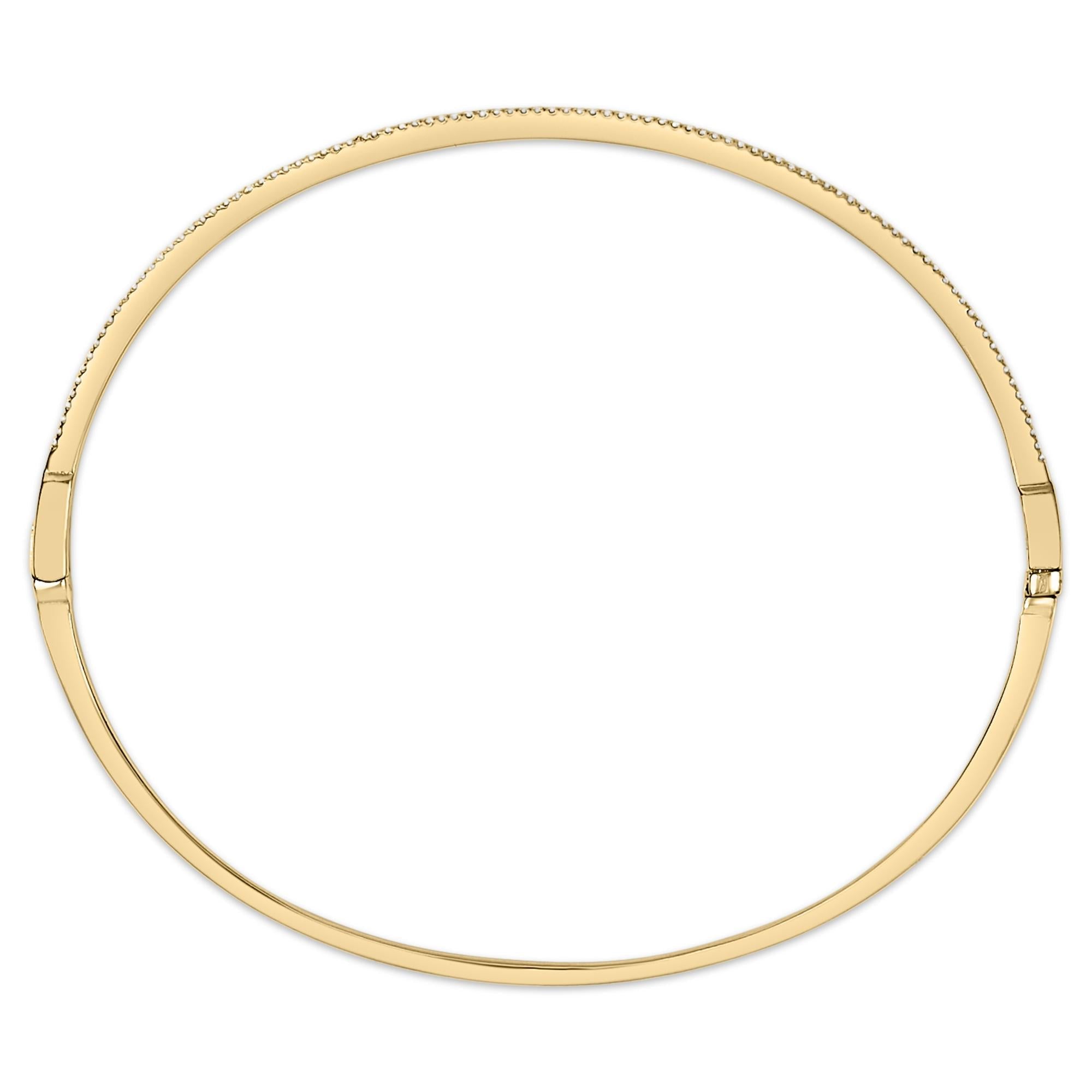 14K Yellow Gold 1/3 Cttw Diamond Half Eternity Bangle Bracelet (I-J Color, I2-I3 Clarity) - 7.75" Inches