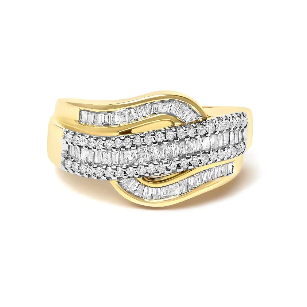 1.0 cttw diamond wave band ring in 14k yellow gold bijoux-nyc direct