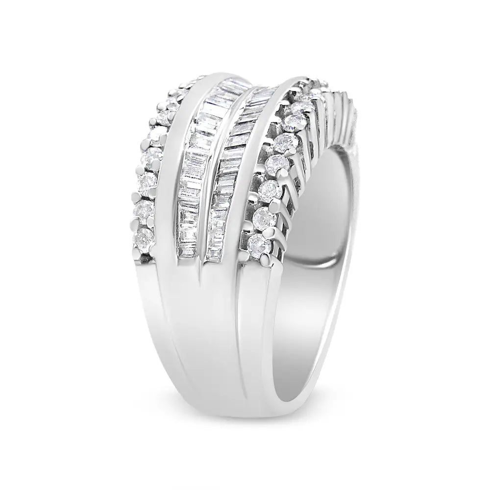 1.00 cttw round and baguette diamond modern band in 14k white gold bijoux-nyc direct