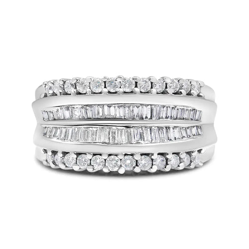 1.00 cttw round and baguette diamond modern band in 14k white gold bijoux-nyc direct