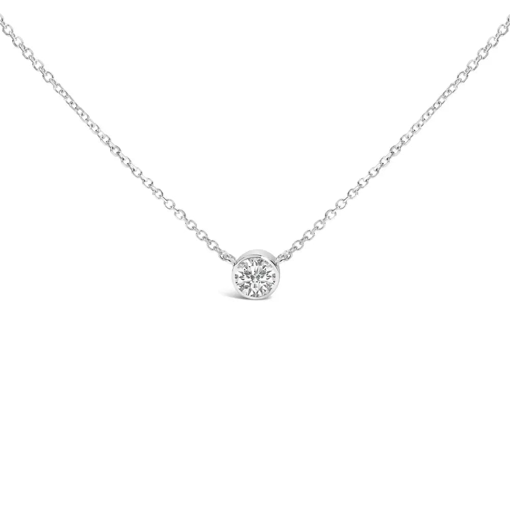 1.00 cttw round lab diamond bezel solitaire 14k white gold necklace bijoux-nyc direct