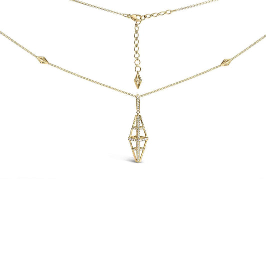 14K Yellow Gold 1.0 Cttw Diamond Studded Geometric Double Pyramid 18" Pendant Necklace (G-H Color, SI1-SI2 Clarity)