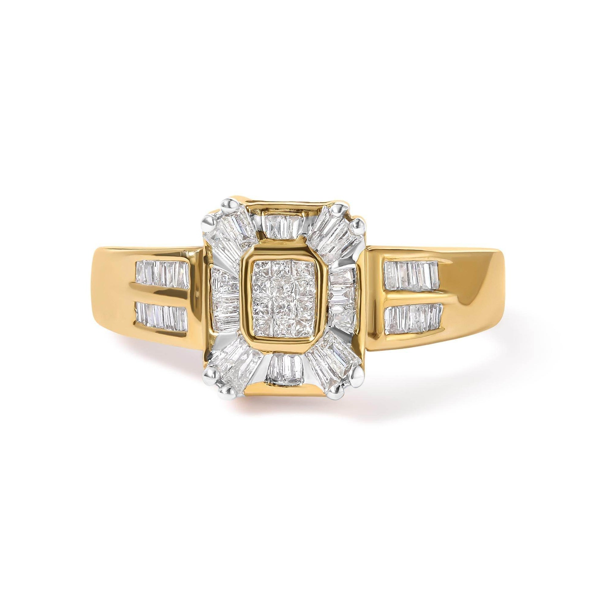 10K Yellow Gold 1/2 Cttw Diamond Composite and Halo Ring (H-I Color, SI1-SI2 Clarity) - Bijoux-NYC Direct