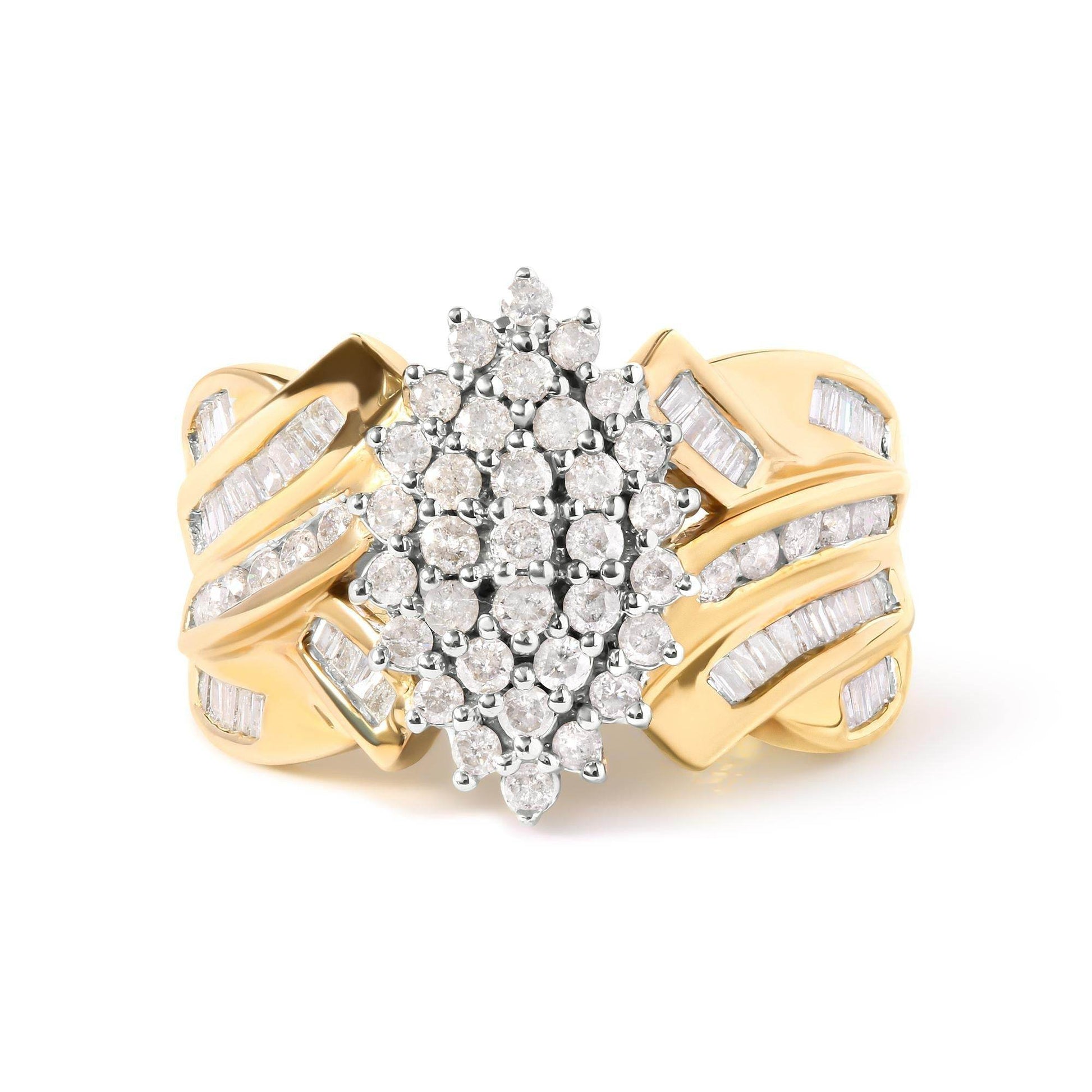 10K Yellow Gold 1 Cttw Diamond Pear Shaped Cluster Cluster Cocktail Ring (H-I Color, I2-I3 Clarity) - Bijoux-NYC Direct