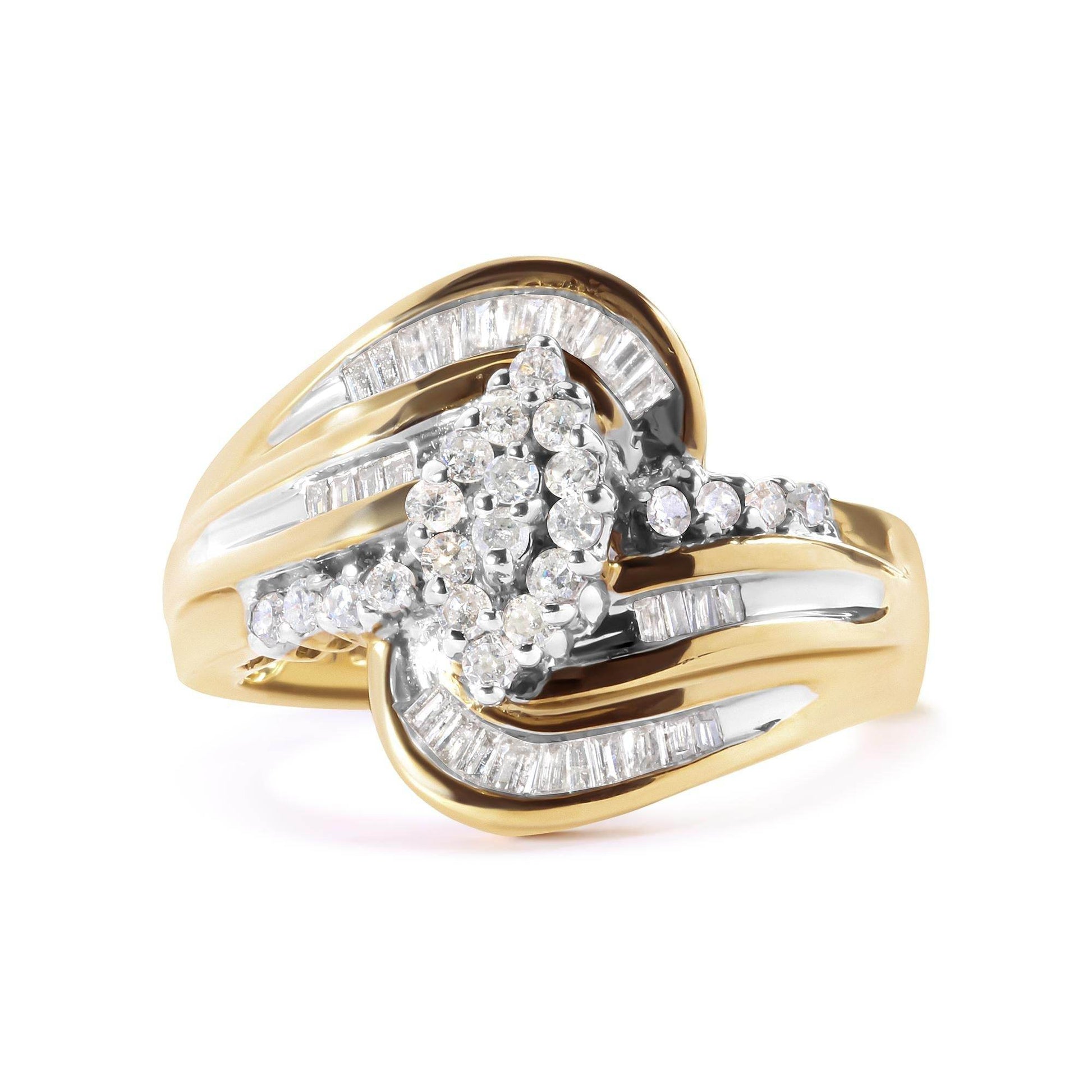 10K Yellow Gold 1/2 Cttw Diamond Pear Cluster and Swirl Ring (H-I Color, I1-I2 Clarity) - Bijoux-NYC Direct