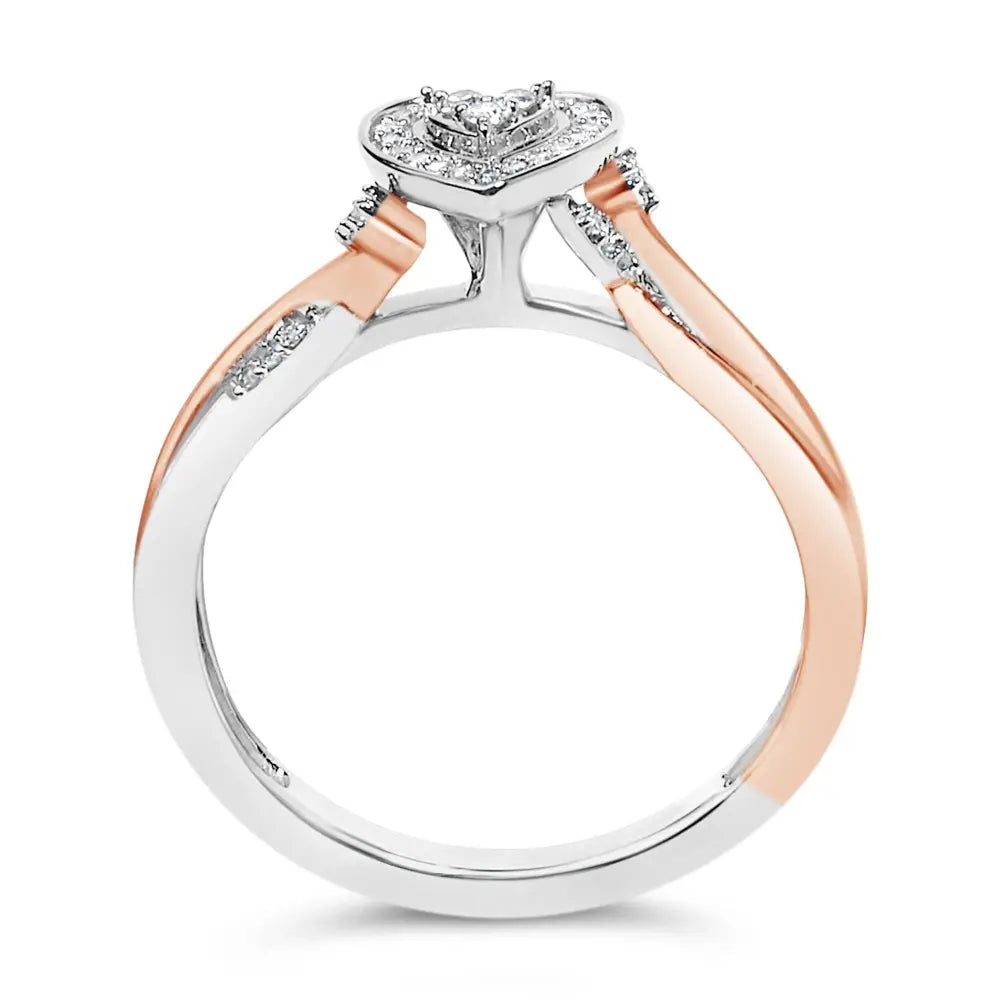 1/10 cttw diamond heart ring in 14k rose gold plated sterling silver bijoux-nyc direct