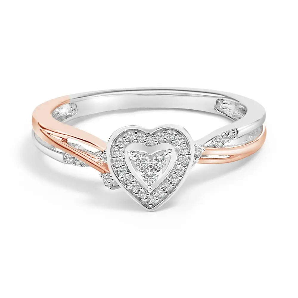 1/10 cttw diamond heart ring in 14k rose gold plated sterling silver bijoux-nyc direct