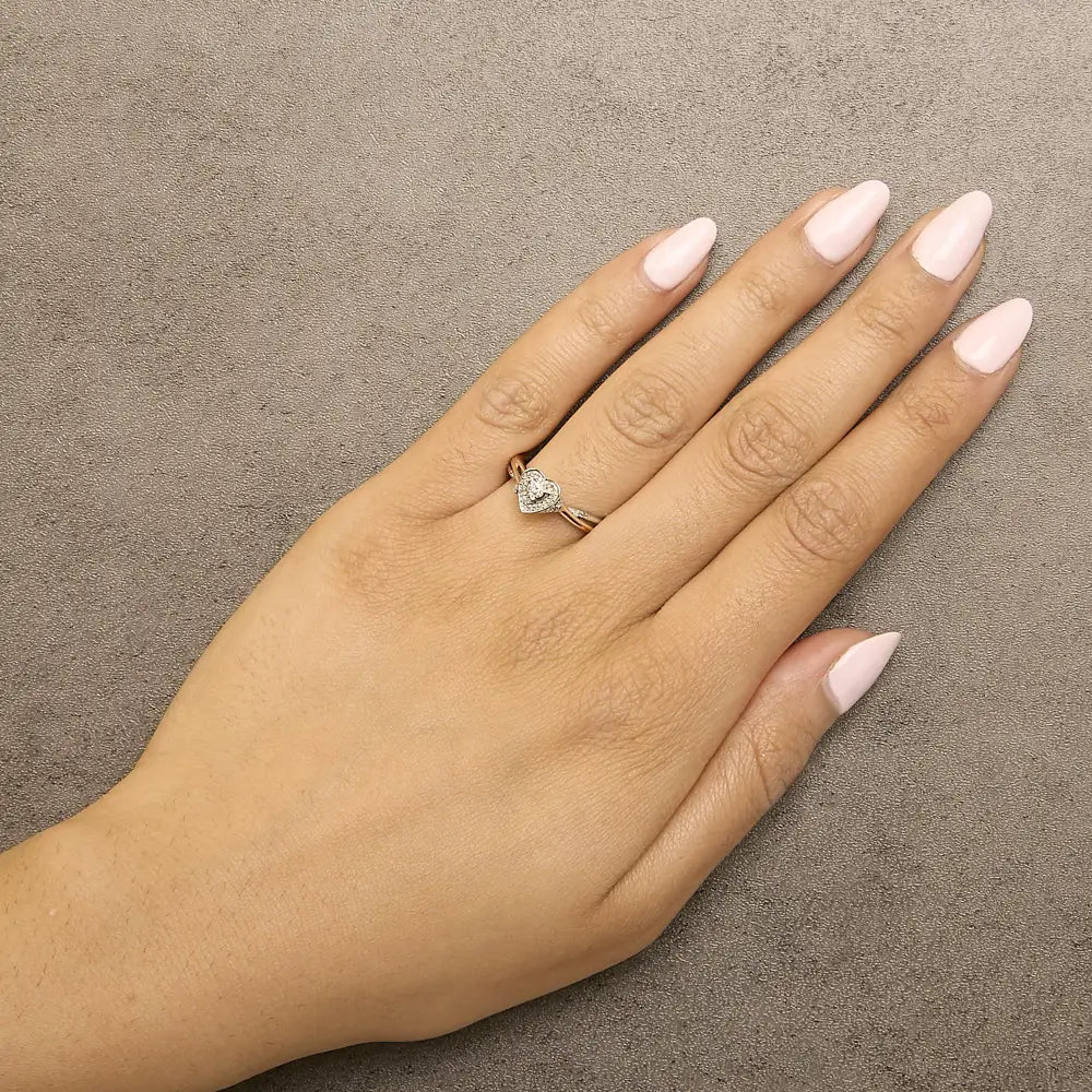 1/10 cttw diamond heart ring in 14k rose gold plated sterling silver bijoux-nyc direct