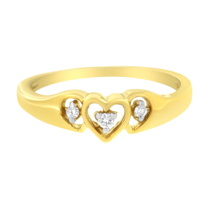 10KT Yellow Gold 1/20 cttw Diamond Triple Heart Diamond Ring (K-L, I1-I2) - Bijoux-NYC Direct