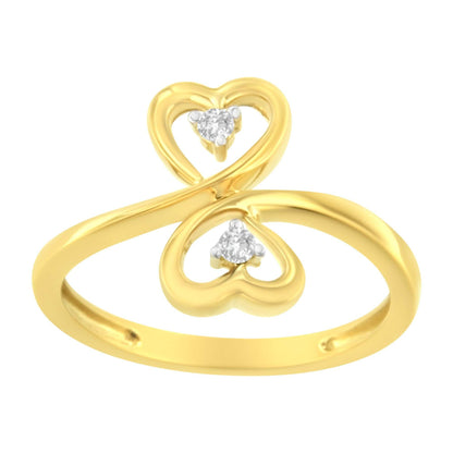 14KT Yellow Gold 1/20 ctw. Dual Heart Diamond Ring (K-L, I1-I2) - Bijoux-NYC Direct