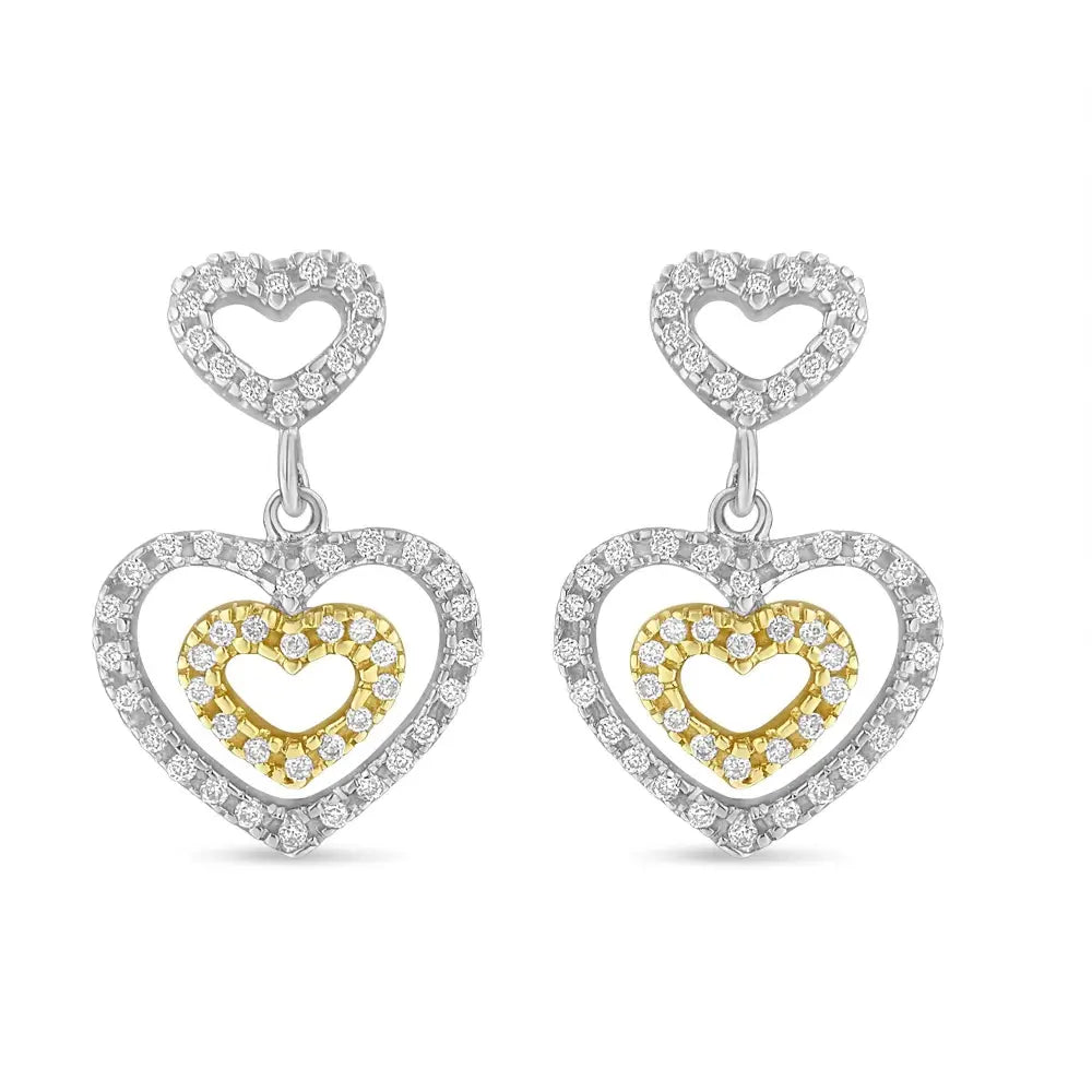 1/2 cttw diamond three heart dangle earrings in 14k gold and silver bijoux-nyc direct