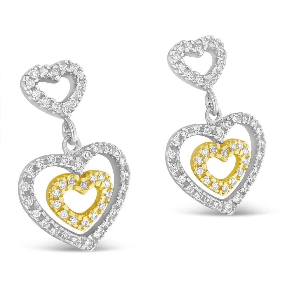 1/2 cttw diamond three heart dangle earrings in 14k gold and silver bijoux-nyc direct