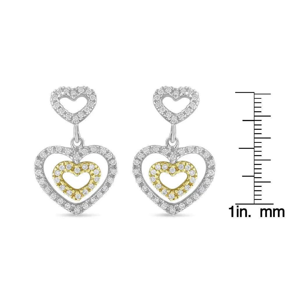 1/2 cttw diamond three heart dangle earrings in 14k gold and silver bijoux-nyc direct