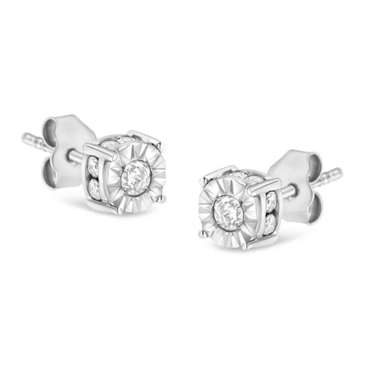 1/2 Cttw Miracle Set Diamond Stud Earring (J-K Color, I2-I3 Clarity) - Choice of Metal Type (Sterling Silver) - Bijoux-NYC Direct