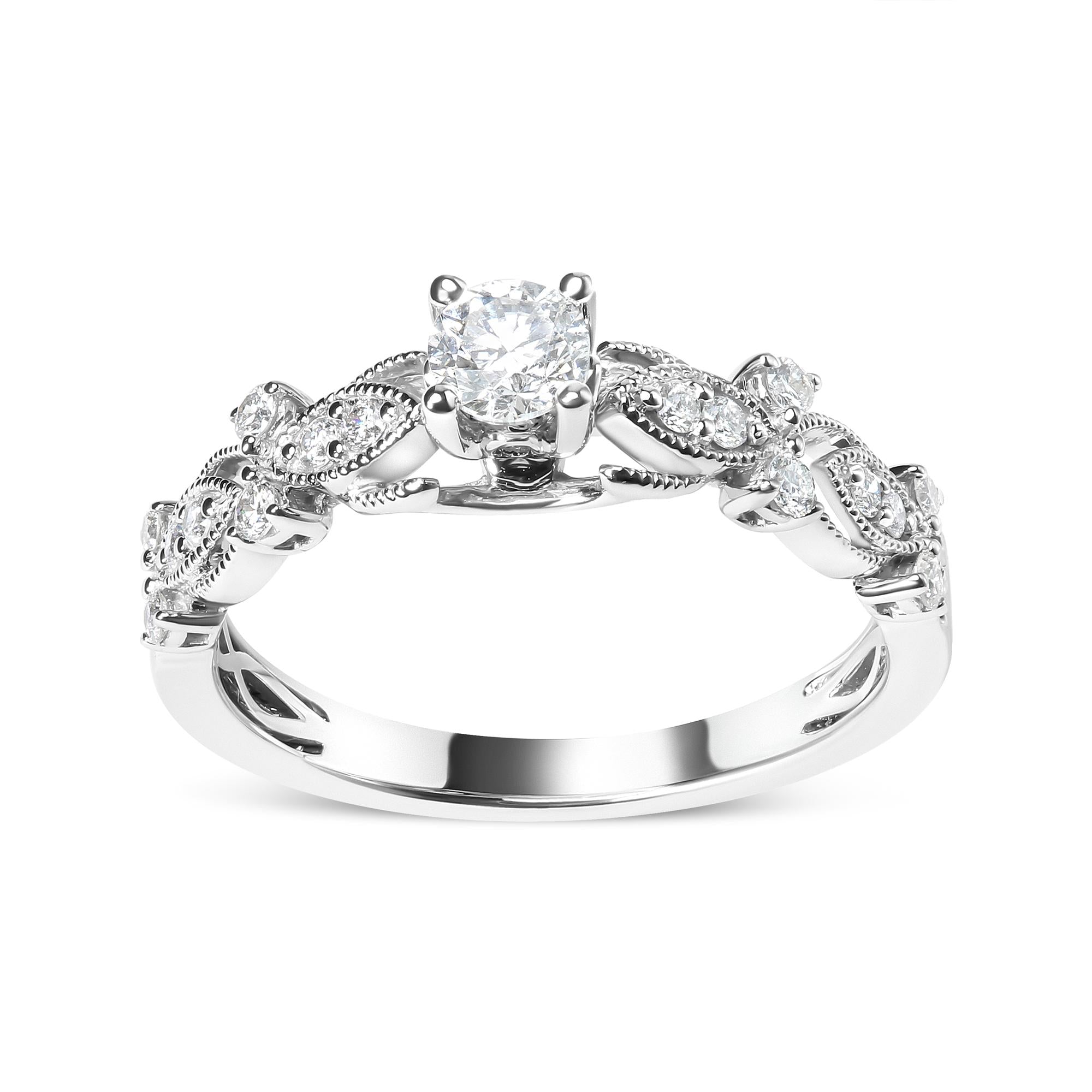 14K White Gold 1/2 Cttw Diamond Vintage Style Engagement Ring (G-H, VS2–SI1) – Size 7