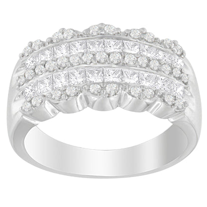 14K White Gold 1 1/7ct. TDW Round and Princess-Cut Diamond Ring(H-I, SI2-I1) - Bijoux-NYC Direct