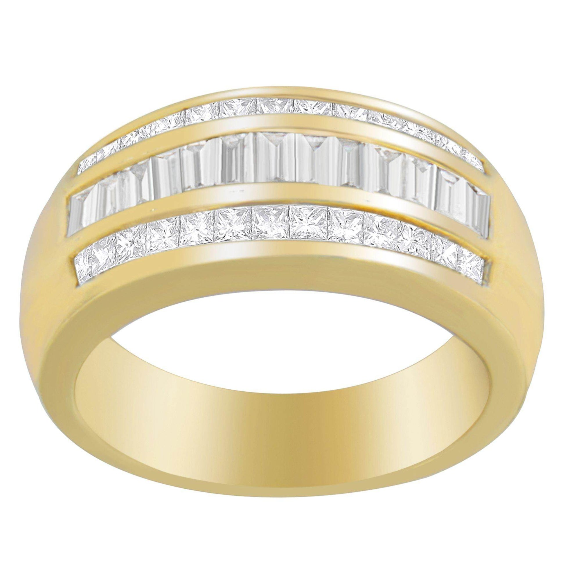 14K Yellow Gold 1ct. TDW Princess and Baguette-Cut Diamond Ring(H-I, SI1-SI2) - Bijoux-NYC Direct