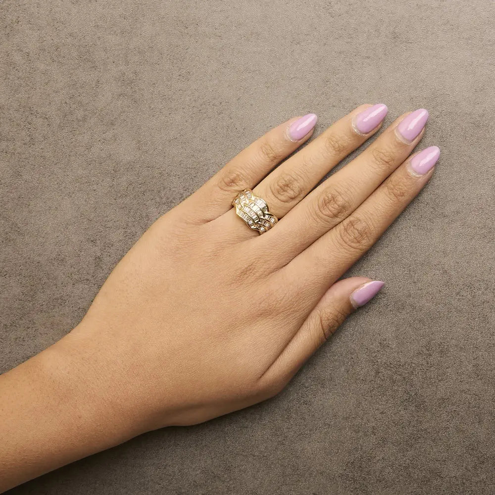1.35ctw baguette diamond wave band ring in 14k yellow gold bijoux-nyc direct