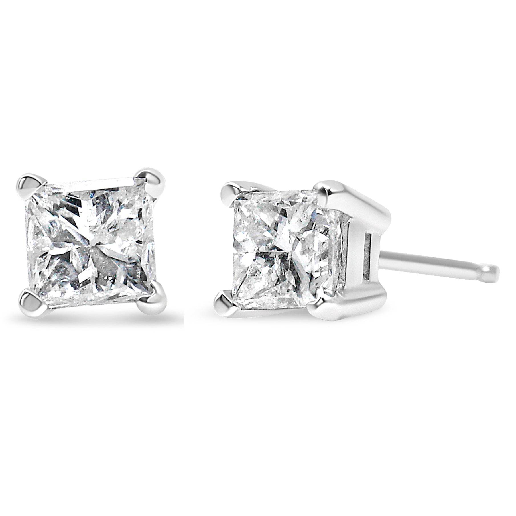 14K White Gold 3/4 Cttw Princess-Cut Square Near Colorless Diamond Classic 4-Prong Solitaire Stud Earrings (G-H Color, SI1-SI2 Clarity) - Bijoux-NYC Direct