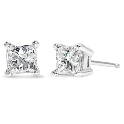 14K White Gold 3/4 Cttw Princess-Cut Square Near Colorless Diamond Classic 4-Prong Solitaire Stud Earrings (G-H Color, SI1-SI2 Clarity) - Bijoux-NYC Direct