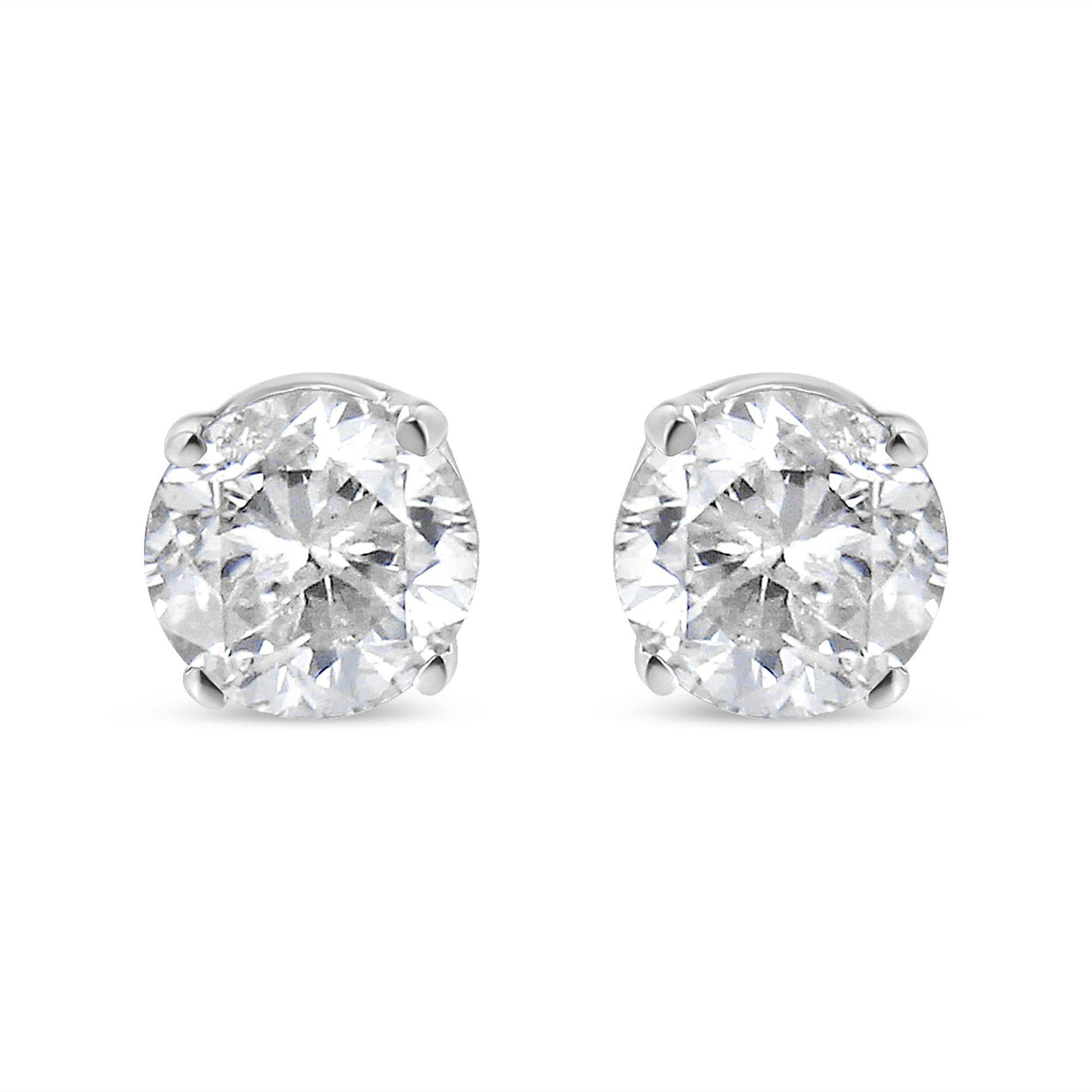 14K White Gold 5/8 Cttw Round Brilliant-Cut Lab Grown Diamond Classic 4-Prong Push back Stud Earrings (F-G Color, VS1-VS2 Clarity) - Bijoux-NYC Direct